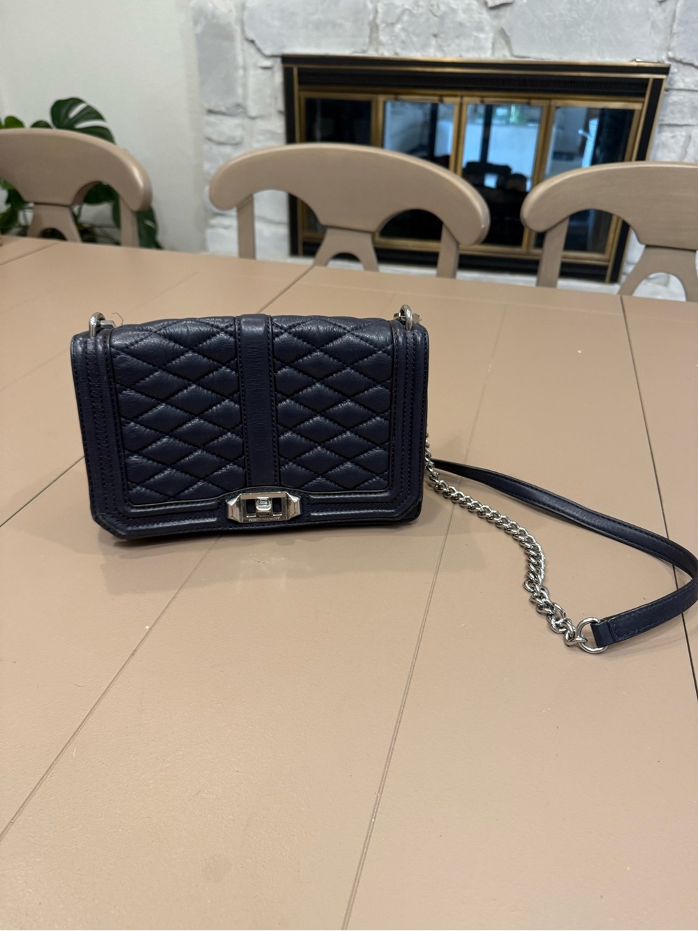 Rebecca Minkoff Quilted Navy Leather Chain-Shoulder Bag